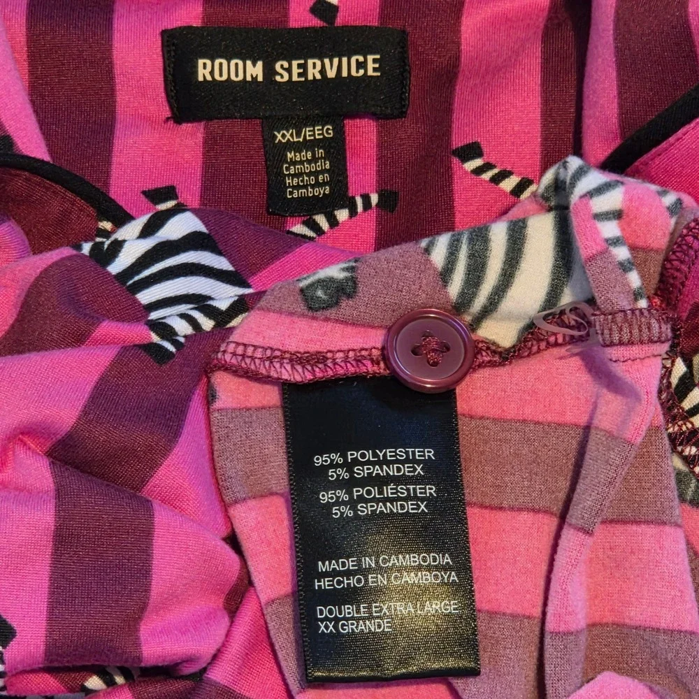 Room Service Womens Pink Zebra Stripe Pajama Set XXL Long Sleeve Button Up Pants